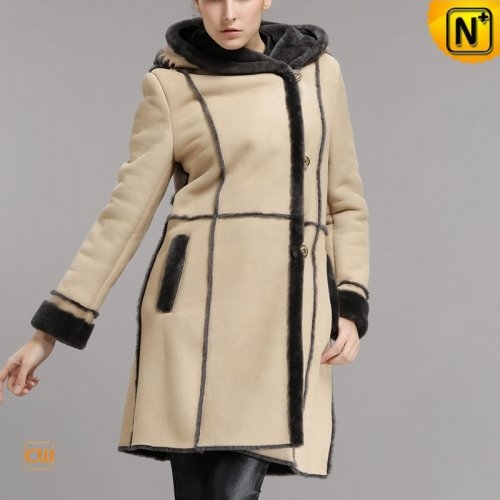 Ladies Hooded Shearling Car Coat CW640251