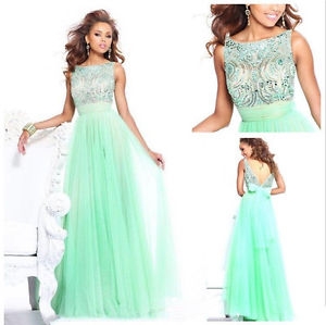 Long Green Prom Dresses High Collar Beaded Party/Evening/Formal Gowns Custom                        