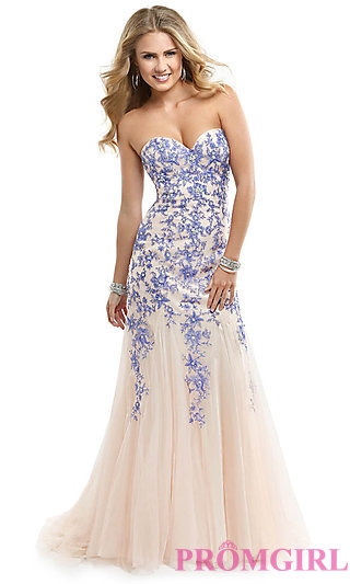 Long Strapless Dress with Lace up Back by Flirt
