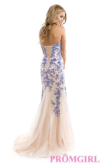 Long Strapless Dress with Lace up Back by Flirt - Image 2