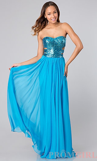 Long Strapless Sweetheart Dress with Cut Outs