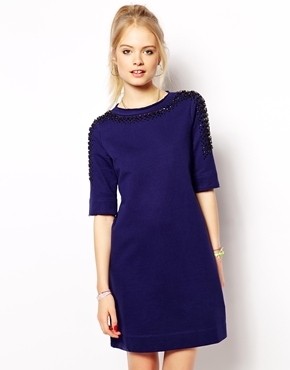 Love Moschino Dress with Stone Embellished Shoulders