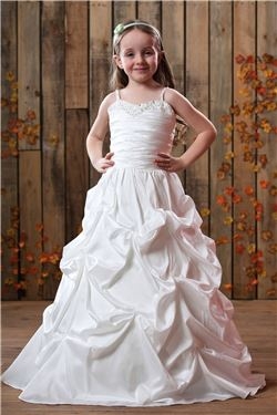 Lovely Spaghetti Straps Ruffling Floor-Length Flower Girls Dress