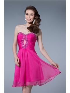 Lovely Strapless Sweetheart Beading Zipper-Up Short/Mini A-Line Cocktail Dress