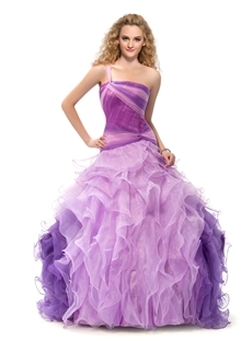 Luxurious Ball Gown Floor-Length Ruched One Shoulder Zipper-Up Quinceanera Dress