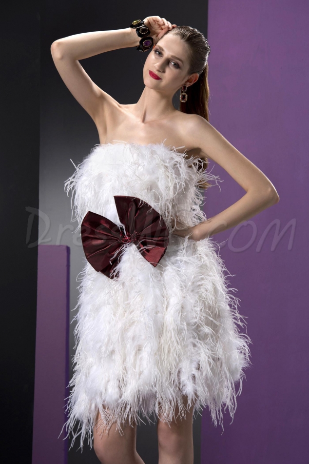 Luxurious Strapless Short/Mini Fur Cocktail Dress with Bowknot
