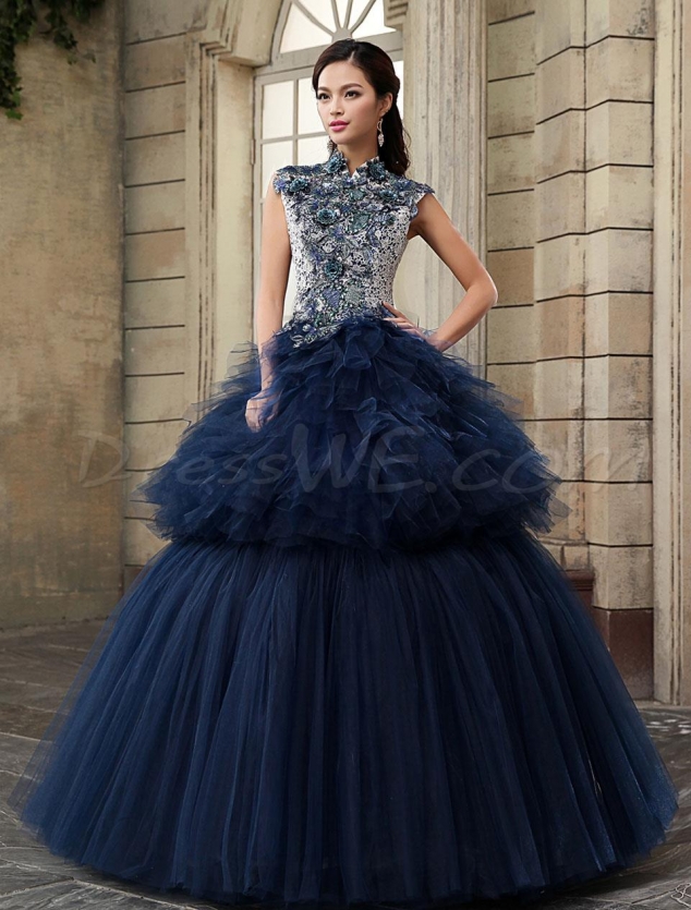 Luxurious Vintage Lace Beading Applique Zipper-Up Ball Gown Dress