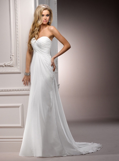 Maggie Sottero Ivory Ruched Chiffon Strapless Destination Wedding