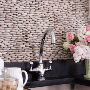 backsplash kitchen pebble tiles tile stacked stone rock natural designs texture materials kitchens rustic stones awesome any modern favething pebbles