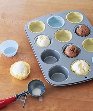 Ice cream in a cupcake pan