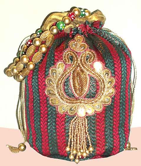 Green and Maroon Embroidered Vintage Bag