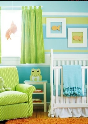 Green and Blue Frog and Fish Baby Room