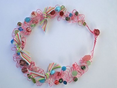Pink crochet wire and bead bracelet
