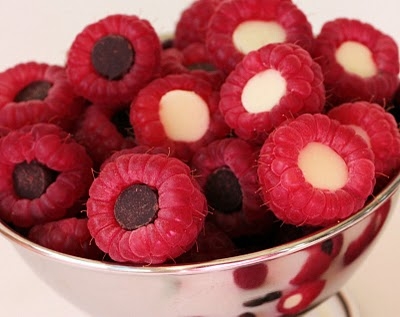 Chocolate filled raspberries