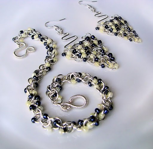 chain maille bracelet and earrings
