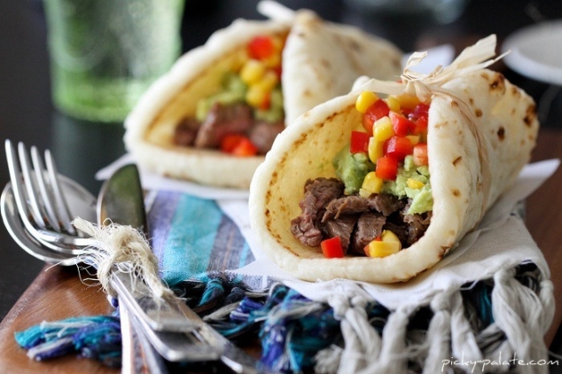 Carne Asada Soft Tacos with Guacamole & Corn 