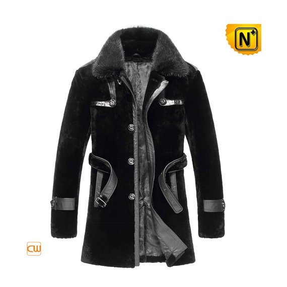 Men Shearling Coat Jacket Black CW851285