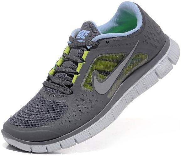 Mens Nike Free Run+ 3 Grey YellowGreen Shoes