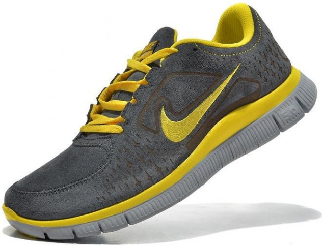Mens Nike Free Run 3 Laser Shoes Charcoal Grey Yellow