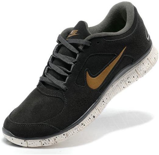 Mens Nike Free Run 3 Leather DimGrey Gold Shoes