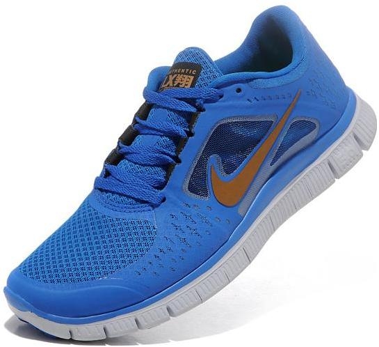 Mens Nike Free Run+ 3 SkyBlue Gold Shoes