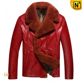 Mens Red Shearling Leather Jacket CW851112