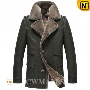 Mens Shearling Lined Leather Coat CW871300 - cwmalls.com