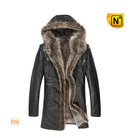 Mens Sheepskin Raccoon Fur Coat CW877158