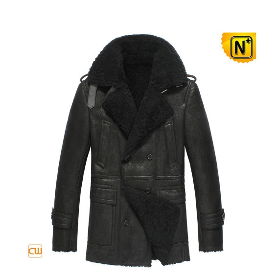 Mens Sheepskin Shearling Coat Black CW851306