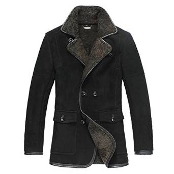 Mens Sheepskin Shearling Pea Coat Black