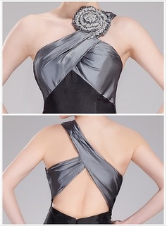 Mermaid One-Shoulder Floor-Length Taffeta Prom Dress With Ruffle Beading