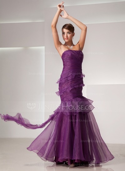 Mermaid Strapless Floor-Length Organza Prom Dress With Ruffle - Image 2