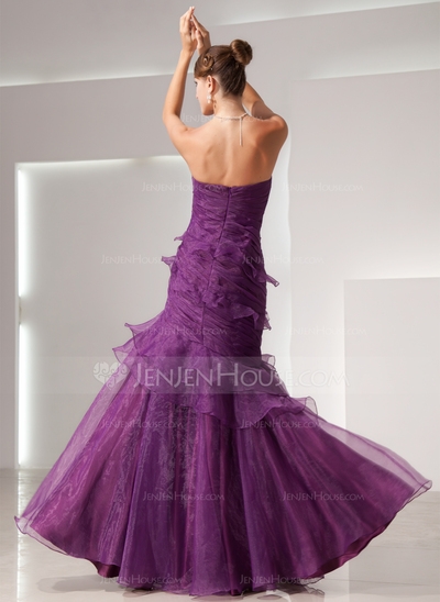 Mermaid Strapless Floor-Length Organza Prom Dress With Ruffle - Image 3