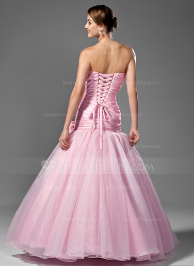 Mermaid Strapless Floor-Length Taffeta Organza Prom Dress With Ruffle Beading Sequins - Image 2