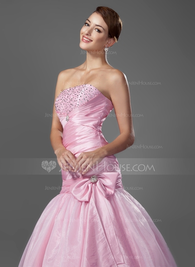 Mermaid Strapless Floor-Length Taffeta Organza Prom Dress With Ruffle Beading Sequins - Image 3
