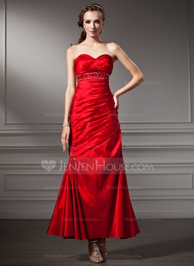 Mermaid Sweetheart Ankle-Length Taffeta Prom Dress With Ruffle Beading 