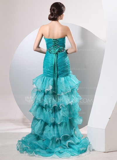 Mermaid Sweetheart Asymmetrical Organza Prom Dress With Ruffle Beading #018014058 - Image 2
