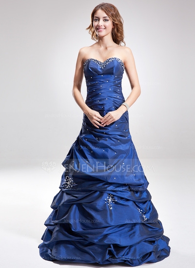 Mermaid Sweetheart Floor-Length Taffeta Prom Dress With Ruffle Beading 