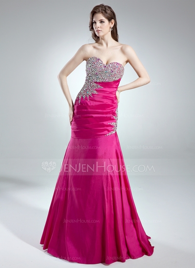 Mermaid Sweetheart Floor-Length Taffeta Prom Dress With Ruffle Beading