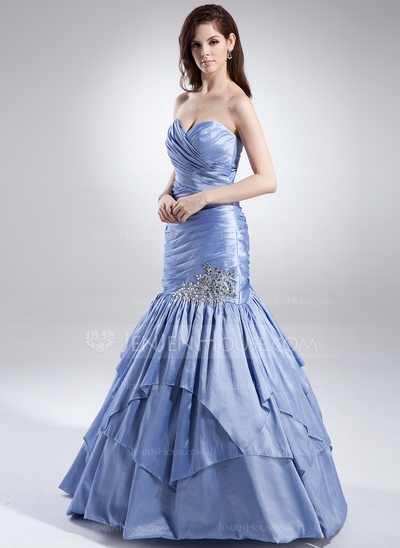 Mermaid Sweetheart Floor-Length Taffeta Prom Dress With Ruffle Beading