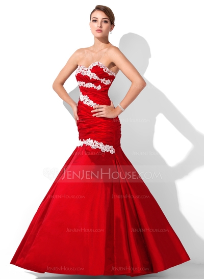 Mermaid Sweetheart Floor-Length Taffeta Prom Dress With Ruffle Lace Beading Sequins