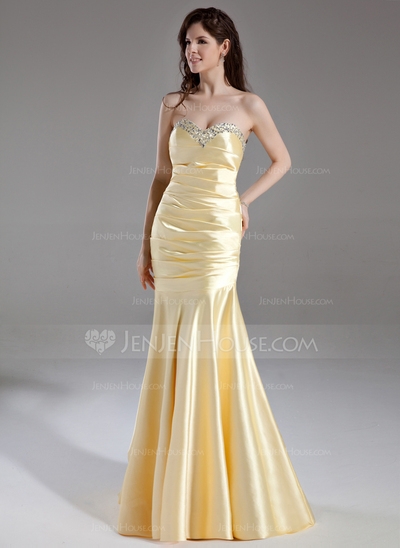 Mermaid Sweetheart Sweep Train Charmeuse Prom Dress With Ruffle Beading Sequins