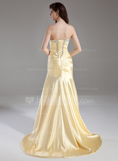 Mermaid Sweetheart Sweep Train Charmeuse Prom Dress With Ruffle Beading Sequins - Image 2