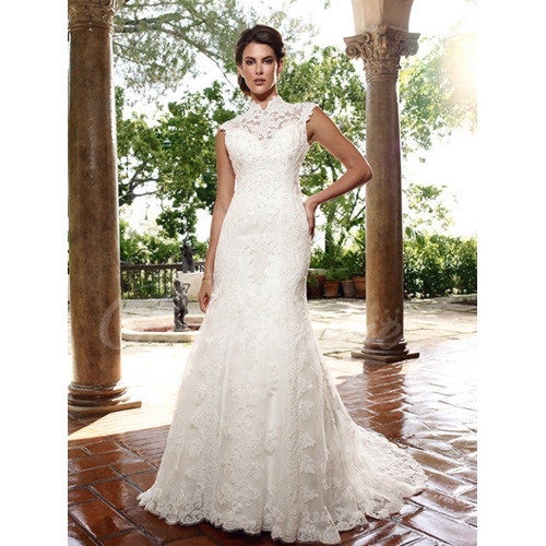 Mermaid / Trumpet Sleeveless Court Train Satin Lace Wedding Dress
