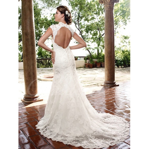 Mermaid / Trumpet Sleeveless Court Train Satin Lace Wedding Dress - Image 2