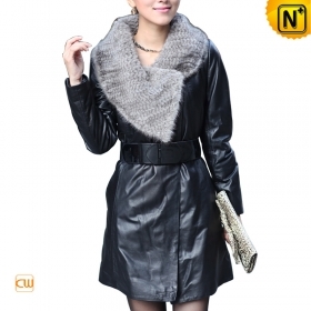Mink Fur Collar Women Leather Coat CW676218