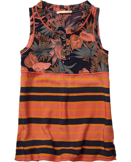 Mixed print sleeveless a line top