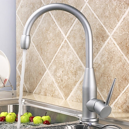 Modern Centerset Kitchen Faucet (Polished Aluminium Finish)-- FaucetSuperDeal.com