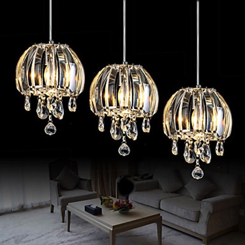 Modern Crystal Pendant In Pumpkin Shape - 3 Lights