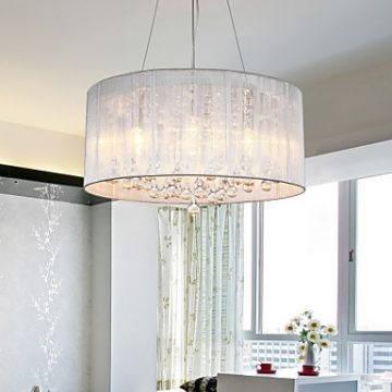 Modern Crystal Pendant Light in Cylinder Shade